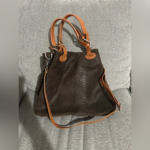 Brown genuine leather snake print bag from Florence Italy - Picture 3 of 8